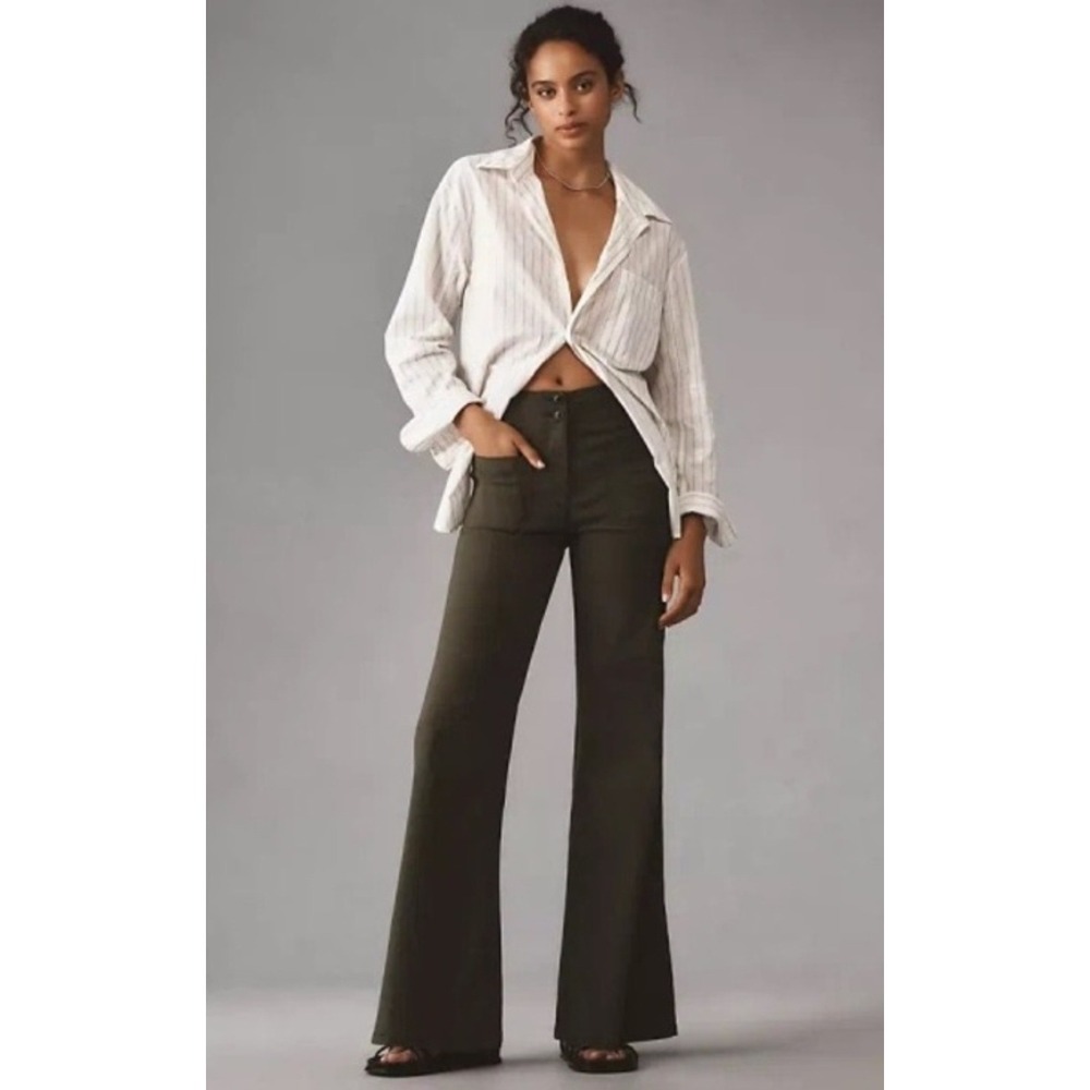 Maeve Olive Green Wide-Leg Pants